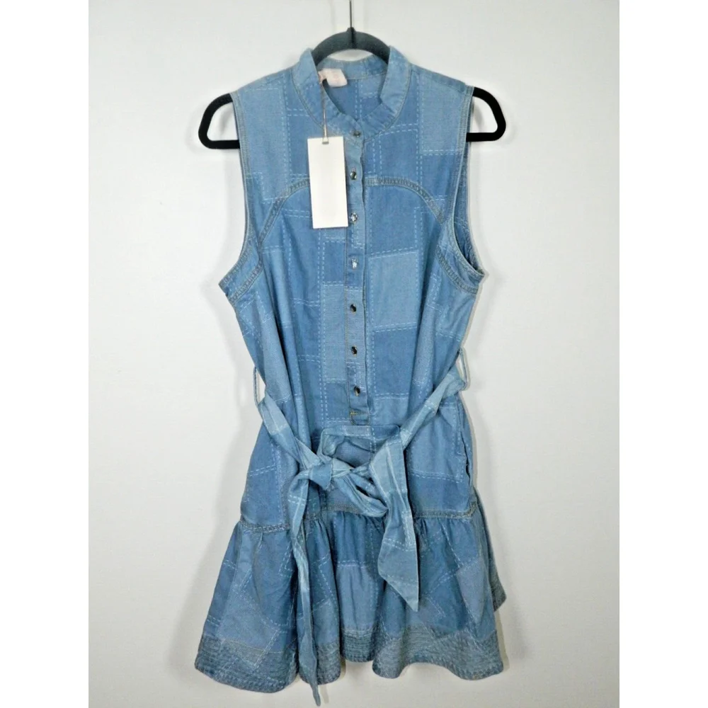 Ciebon Dress Large‎ Blue Elly Patchwork Denim Mini Shirtdress Belted - Picture 5 of 13